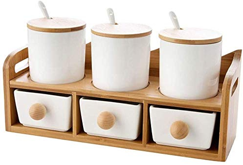 YRHH Gewürzbox Schublade Keramik Gewürzglas Set Haushaltsküche Gewürzglas Salz Zuckerdose Doppelregal