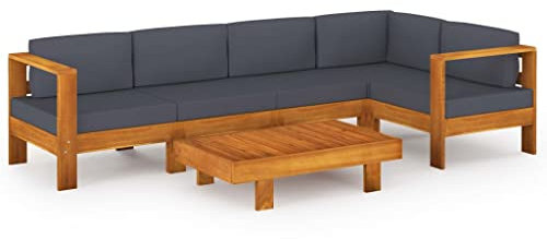 vidaXL Akazienholz Gartenmöbel 6-TLG. mit Dunkelgrauen Auflagen Sitzgruppe Lounge Sofa Garten Garnitur Gartensofa Sitzgarnitur Gartenset