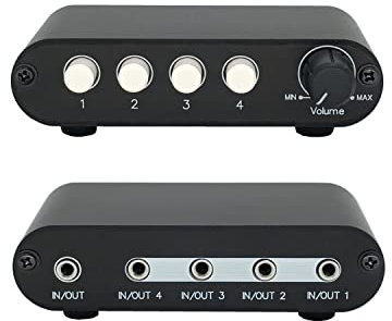 TENEALAY 4-Way 3.5mm Stereo Audio Switch Input Signal Source Switcher Selector Splitter Box with line Volume Controller(4 in 1 Out / 1 in 4 Out)-MC41