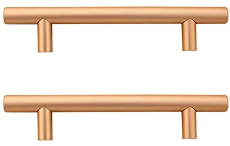 2 Pieza Tiradores Oro rosa Manijas Cocina Armario Manillas Puerta Tiradores Armario tirar T Barra Mango Aleación de aluminio Perilla Tirón de la Manija,Incluye Tornillos (Hole distance 128mm)