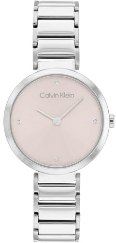 Calvin Klein Analog Quarzuhr für Damen Kollektion Minimalistic T BAR 28MM mit Silbernes Edelstahlarmband - 25200138