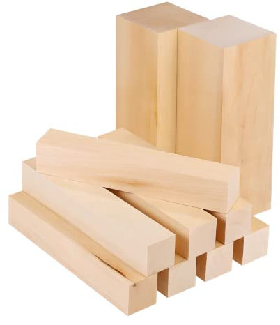 ABACHIWOOD - 10 pezzi blocchi in legno di tiglio per allare, manualità e artistica, due da (15 x 5 x 5 cm) e otto da (15 x 2,5 x 2,5 cm), confezione da 10 pezzi