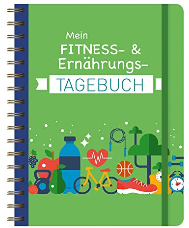Mein Fitness- & Ernährungs-Tagebuch: Eintragbuch zum Ausfüllenm mit Spiralbindung und Gummiband, Fitnesstracker, Ernährungstracker für Männer und Frauen in blau und grün