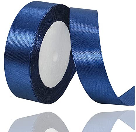 Geschenkband Dunkelblau 25mm Breit, 23 Meters Satinband Marineblau Geschenkbänder Stoff Schleifenband Dekoband zum Geschenkverpackung, Bastelarbeiten, Geburtstag und Hochzeitsdekoration