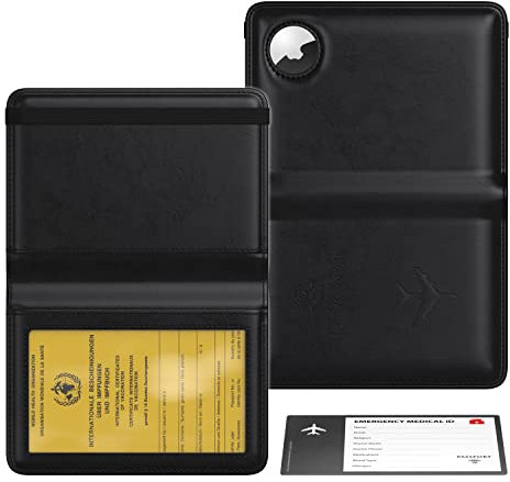 Stouchi Reisepasshülle,Impfpass Hülle Airtag Reisepass Geldbörsen Kunstleder Passhülle Schutzhülle Tasche für Damen Herren Impfpass, Reisedokumente,Geschenk Passinhaberdeckel Karteninhaber Schwarz