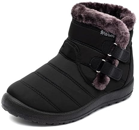 Womens Winter Snow Boots Waterproof Fur Lined Warm Short Ankle Booties Closure Ladies Outdoor Flat Hiking Walking Shoes Thermal Anti-Slip Athletic Shoes Black EU40 Convert UK6
