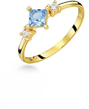 Ring Elsa aus Gold mit blauem Zirkon. Schmuck mit personalisierter Box. Geschenkidee für Damen und Mädchen zur Verlobung, zum Jahrestag oder zu besonderen Anlässen + Geschenkbox, 10, Gold