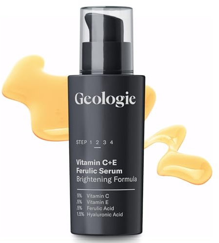 Geologie Vitamin C+E Ferulaserum | Hellt die Haut auf + strafft sie + glättet sie | 5% Vitamin C + 0,5% Vitamin E + 0,5% Ferulasäure + 1,5% Hyaluronsäure | 30 ml (3-Monats-Vorrat)