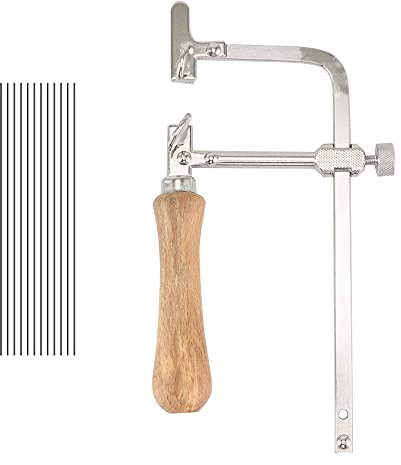 Dekupiersäge mit Stahlrahmen und Säge, 12 Stück, Durchmesser 1 mm, präziser Schnitt für Holz, Metall, Kunststoff etc.