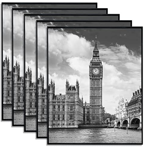 GOmaize Front Loading Black Picture Frame 8x10 Set of 5 Wall and Table Mounting