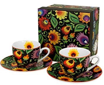 DUO ETNO 2er-Set Espressotassen 90 ml ETNIC mit Untertassen, New Bone China Porzellan