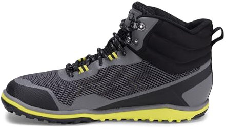 Xero Shoes Barfuß-Wanderschuhe für Herren | Scrambler Mid Wanderstiefel | Zero Drop, breite Zehenbox, minimalistische Herren-Wanderschuhe, Stahlgrau/Sulphur, 44 EU