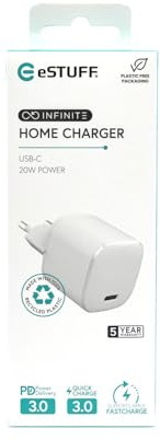 eSTUFF Infinite USB-C Charger EU PD 20W. 1 x USB-C. White, W127225410 (20W. 1 x USB-C. White. Recycled Plastic)