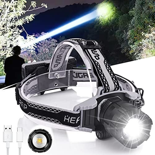 haoyehome Head Torch Pro, 9000 Head Torches led Super Bright Rechargeable, 4 Modes, Digital Power Display, IPX6 Waterproof headlamp for Adults with Red Light for Hiking, Camping, Hunting