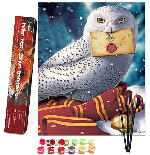 Bougimal Malen Nach Zahlen Erwachsene Eule, Diy Handgemalt öLgemäLde Mit 3 Pinseln Acrylpigment,40x50cm(Ohne Rahmen)