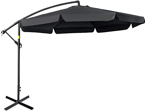 Outsunny 2.7m Garden Banana Parasol Cantilever Umbrella with Crank Handle and Cross Base for Outdoor, Hanging Sun Shade, Black