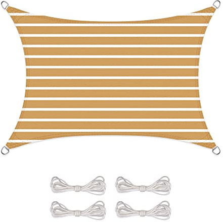 CelinaSun Sonnensegel inkl Befestigungsseile Basic Rechteck 2 x 3 m Streifen sandbeige weiß Sonnenschutz atmungsaktiv