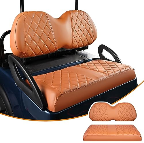 NOKINS Diamant-Sitzbezüge-Set, passend für Club-Auto, Original-Standard-Vordersitzkissen, Golfwagen-Vinyl-Sitzbezug, keine Nägel erforderlich (komplett braun)