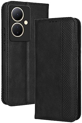 Topme Handyhülle hülle fur vivo V29 Lite 5G / vivo Y78+ (6.78 Inches) Case Schutzhülle, Handyhülle aus Leder mit Stilvollem, Strukturiertem Kartenschlitz.Schwarz