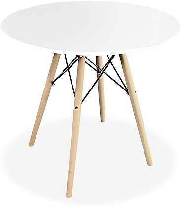 Homey Mesa Extensible de Cristal de Cocina o Comedor Acabada en Blanco Modelo Malmö, Práctica y Funcional, Melamina, 80 cm (Largo) x 80 cm (Ancho) x 75 cm (Alto)