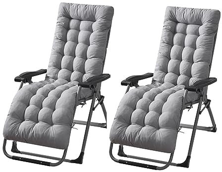 JTBDWOSK Liegestuhl Auflage, Dicke Lange Gartenliegen-Auflage Sofapolster Relaxliegenauflage für draußen, Terrasse, Sonnenliege, Bank, Liegestuhl, Kissen,Grau,2 Stück (1er Pack)