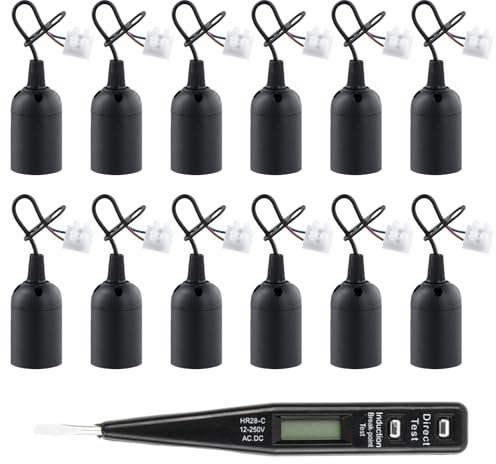 Jinlaili 12 PCS Douille de Lampe E27, Support d'ampoule E27 rénovation Douille, Douille de rénovation, Tension VDE/testeur de Phase, Base de Lumière Douille de Suspension, Douille de Chantier (Noir)