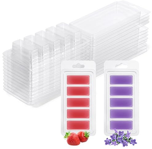 50 recipientes para derretir cera, moldes de 5 cavidades para derretir cera, moldes de plástico transparente vacíos para bricolaje, manualidades, tartas, velas, suministros