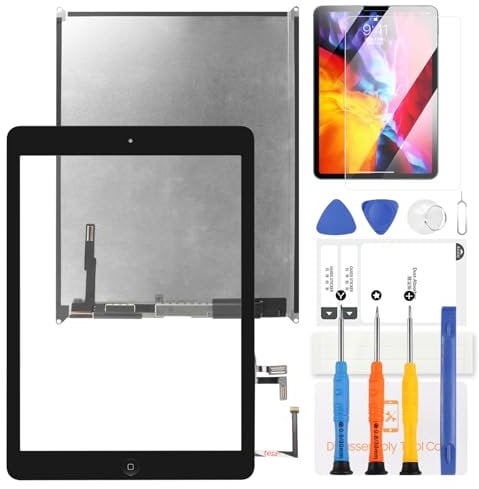 LCD-Bildschirm für iPad 5 2017 9,7 Zoll A1822 A1823 (nicht für Air 1) LCD-Display + Touchscreen Digitizer Matrix Reparaturset mit Home-Taste & Werkzeuge (schwarz)