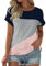 Fisoew Damen T-Shirt Rundhals Farbblock Kurzarm Shirt Casual Oberteil Sommer Locker Baumwolle Tee Tops (Rosa, L)