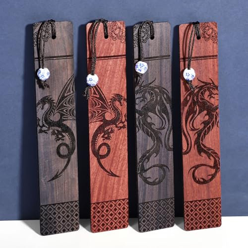 WSICSE Drachen-Lesezeichen, Holz, 4 Stück