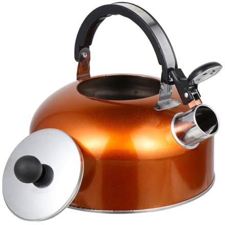 HOLIDYOYO Bouilloire À Thé En Acier Inoxydable Bouilloire À Eau Théière De Cuisinière 1 8L Bouilloire À Thé Sifflante Bouilloire À Café Eau Chauffe-Lait Pot D'eau Bouillante Orange