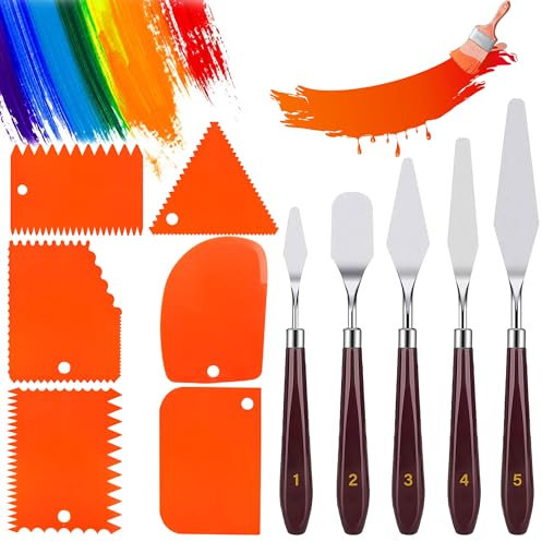 PUWOWYE 11 Pezzi Spatole per Pittura, Spatola set,5 Spatola per Pittura e 6 Coltelli per Pittura, per Pittura Acrilica, Decorativa, Pittura ad Olio, Acrilico, Piccola, Pittura su Tela