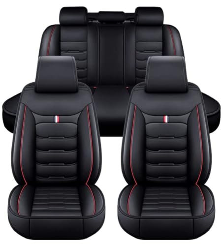LICOME Auto Sitzbezüge für VW Polo New Polo GTI Plus TSI Cross Fresh, Leder Autositzbezüge, Wasserdicht Schonbezüge Vordersitze und Rückbank Komplettset Sitzschoner Zubehör,B Black Red