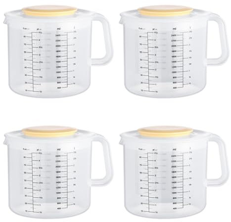 Spactz 4X Vasos Medidores de Onzas de Plástico Y Jarra Mezcladora para Hornear con Tapa Jarras/Jarras Medidoras de Líquidos En Ml con Protector Salpicaduras