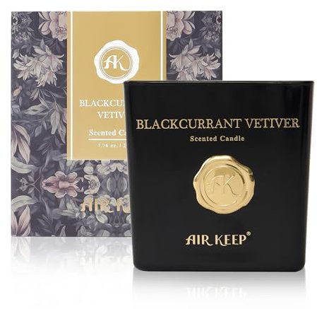 Airkeep Duftkerze Blackcurrant Vetiver, 220g Kerze mit langer Brenndauer bis zu 46 Stunden, Geschenke Kerze für Frauen Männer