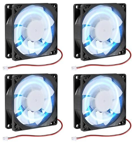 4Pcs 80mm/3.15inch for DC Fan 5V Computer Case Fan 80x80x25mm 2Pin 8025 Blue LED Power Cooling Fan DC Brushless Cooler Fan 8cm for PC Case CPU Brushless Axial Radiator Fan