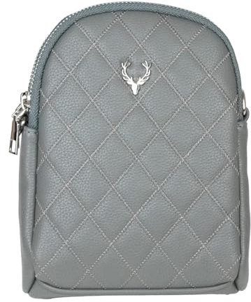 Trachtenland Damen Trachtentasche „Emma“ – Dirndl Umhängetasche mit Hirsch Applikation – kleine Handtasche aus Kunstleder mit Rautensteppung – 2 Fächer & verstellbarer Gurt