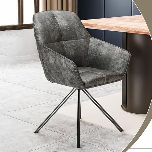 Lot de 1 Chaise de Salle à Manger, Chaise Pivotante à 360°, Fauteuil en Velours, Chaise de Cuisine, Assise Rembourrée, Chaise de Bureau avec Pieds en Métal, Fauteuil Salle à Manger