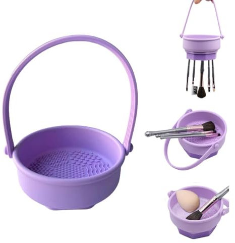 UEAVOID Tapis De Nettoyage Pour Pinceaux De Maquillage,3 en 1 Support en Silicone,Outil De Nettoyage Portable et Pliable Pour Les Pinceaux De Maquillage (Violet)