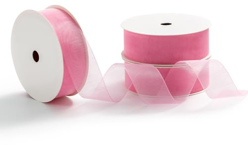MORSUNBELA Nastro di seta per regali, rosa, in organza, per matrimonio, 25 mm x 9 m
