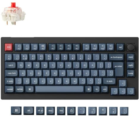 Keychron V1 Max 75% Custom Mechanical Keyboard ISO UK Layout, QMK Wireless Gaming Keyboard with Programmable Knob, Hot-Swappable Gateron Red Switch with RGB Backlits for Mac Windows Linux