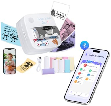wellkitch Mini Imprimante Thermique Portable - Imprimante WiFi sans Encre pour Photos, Étiquettes Autocollantes Personnalisées | Parfaite pour Albums, Loisirs Créatifs, imprimente de Poche
