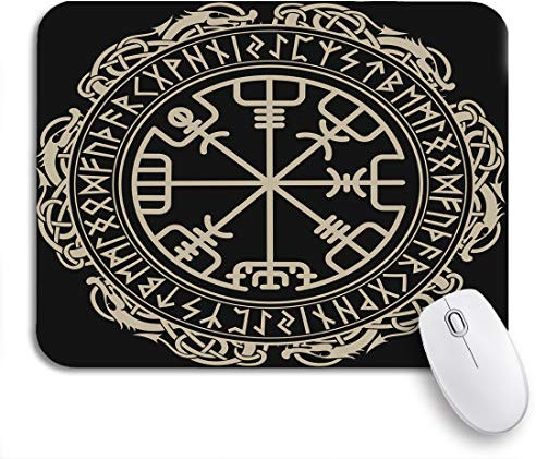 Gaming Mauspad Magischer Wikinger-Runenkompass Vegvisir Im Kreis Laptop Schreibunterlage Multifunktionales Langlebige Schreibtischunterlage, Für Arbeitsstudium, Homeoffice, 25 x 30cm