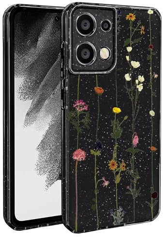BEENTRYS Glitter Floreale Custodia per Xiaomi Redmi Note 13 Pro 4G / Poco M6 Pro 4G,Bling Brillantini Fiori Disegni Donne e Ragazze Slim Morbido Silicone TPU Antiurto Protettiva Case(S204-Nero)