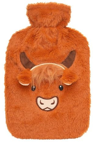 Highland Cow Hot Water Bottle, 2 Litre Capacity – Ultra-Soft and Cozy