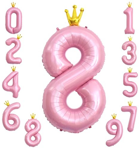 KOBOKO Zahlen Luftballon 8 Rosa, 40 Zoll Riesen Folienballon 8, Zahl 8 Ballon 8. Geburtstag Mädchen, Luftballons Geburtstag Mädchen 8 Jahre, Rosa Helium Ballons 8 mit Krone für Geburtstage Party Deko