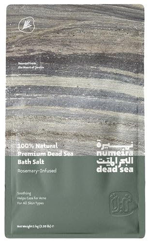 Numeira Totes Meer Badesalz, Natürlich Geerntetes Totes Meersalz, Badesalz zum Einweichen und Entspannen aus Jordanien, 1 kg Grobes Meersalz mit Rosmarinduft
