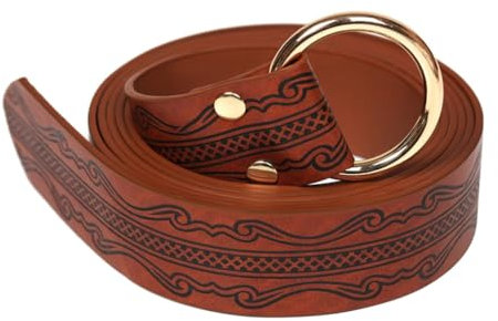 XAGMODSHN Mittelaltergürtel für Herren, geprägtes PU-Leder, Ringe, Vintage-Kostüm, dunkelbraun, 190cm*3.5cm