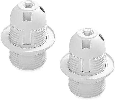 Namvo Lot de 2 Supports de Lampe E27 avec Coque en Plastique Blanc fileté pour Lampe de Remplacement, Base Moyenne avec Anneau d'abat-Jour pour Lampe de Table et lampadaire