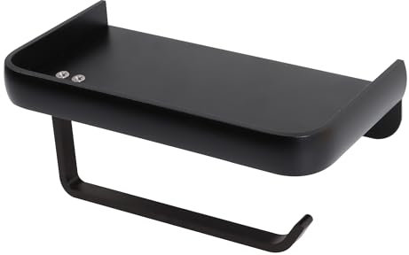 Meplait Toilet Roll Holder with Shelf, Wall Mounted Toilet Paper Holder Toilet Tissue Holder for Bathroom, Kitchen (Black)
